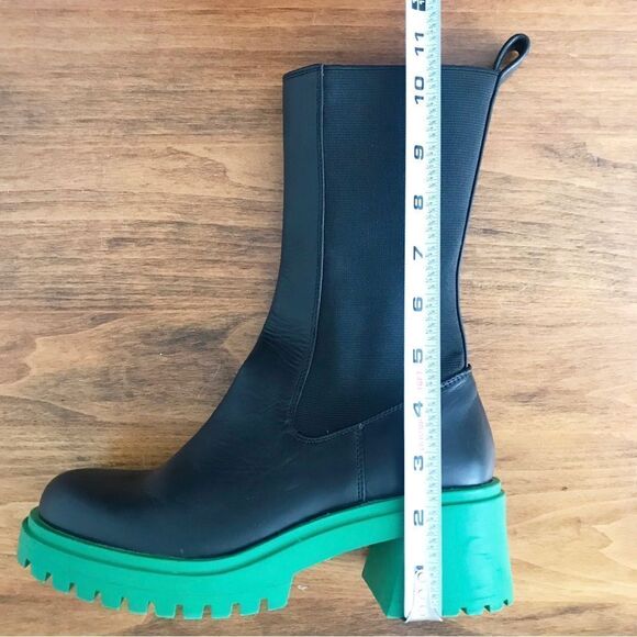 STEVE MADDEN Hesitant Black Leather Platform Boot Midi Green Lug Sole Size 6 New - Picture 13 of 15